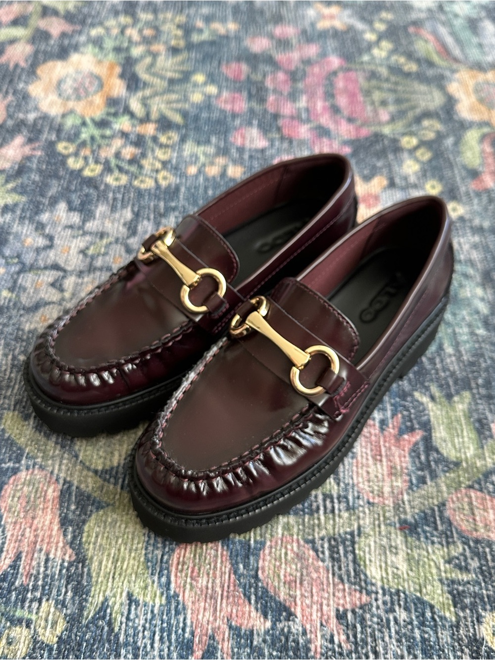 Aldo Danrose Burgundy Leather Loafers with Gold Horsebit